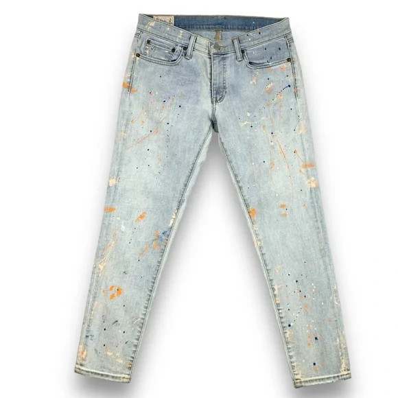 Polo Ralph Lauren Jeans Size 29 Tompkins Skinny Crop Blue Wash Kennedy Painted - Picture 2 of 16